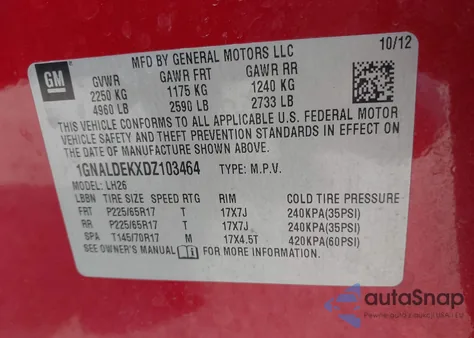 2013 Chevrolet Equinox 1Lt from USA, damaged, VIN 1GNALDEKXDZ103464